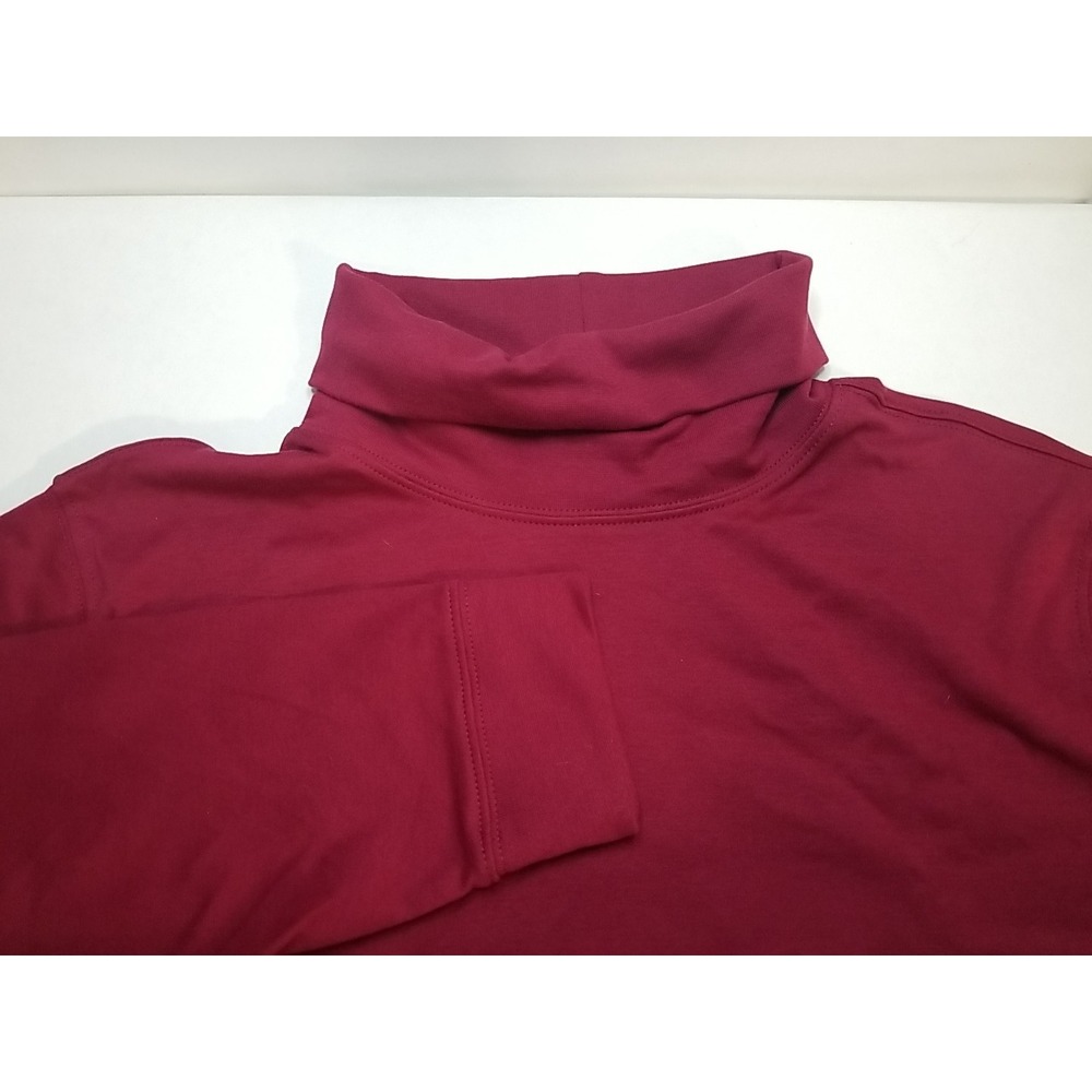 LL Bean Womens 1X Plus Long Sleeve Mock Neck Red Top Shirt 100% Cotton